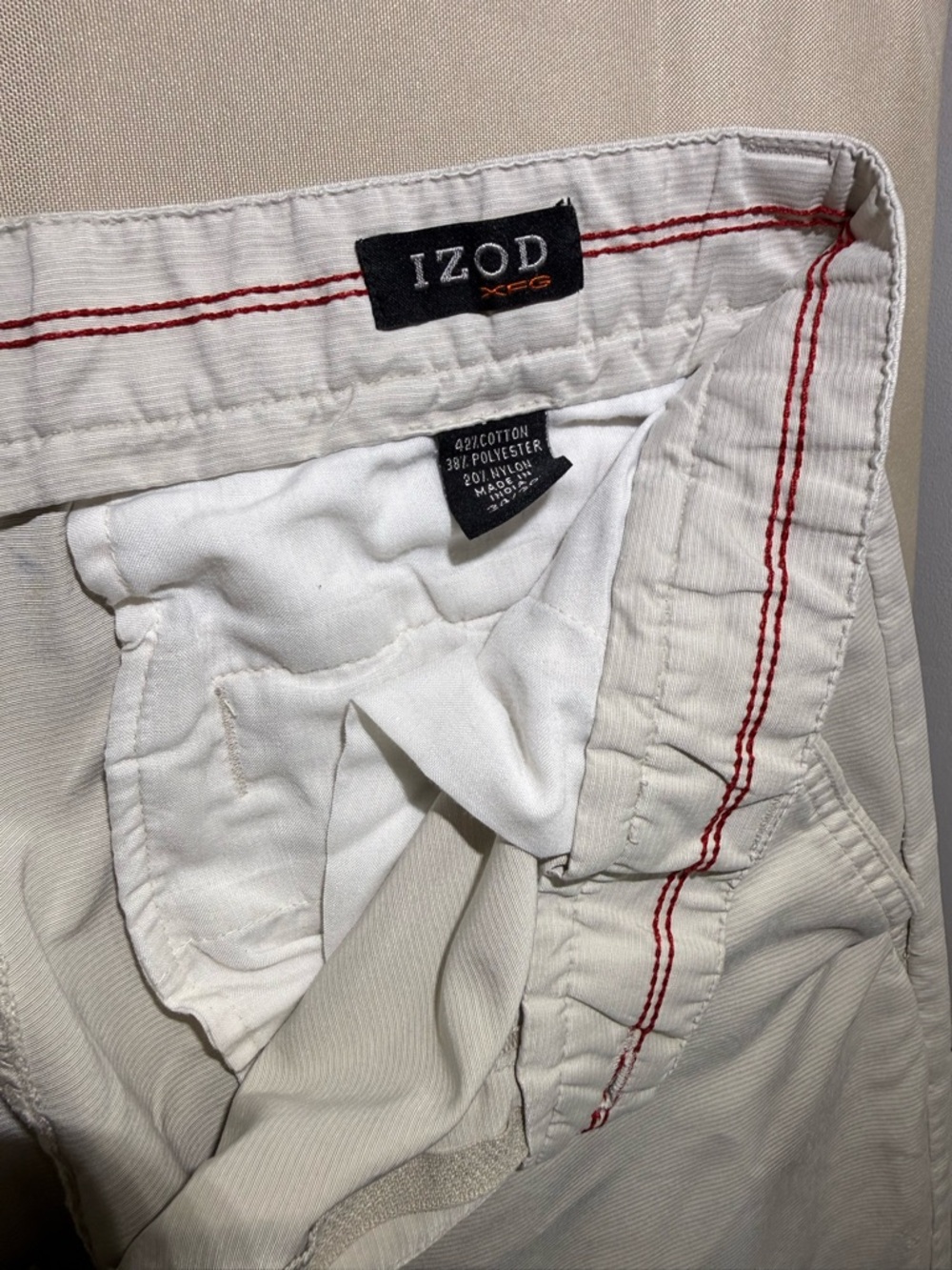 Izod Men's Light Beige Chino Pants with Red Stitching